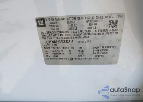 2015 Cadillac Srx Luxury Collection из США, поврежденный, VIN 3GYFNBE39FS573615